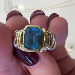 David Yurman Sterling Silver & 14k Yellow Gold Blue Topaz Ring